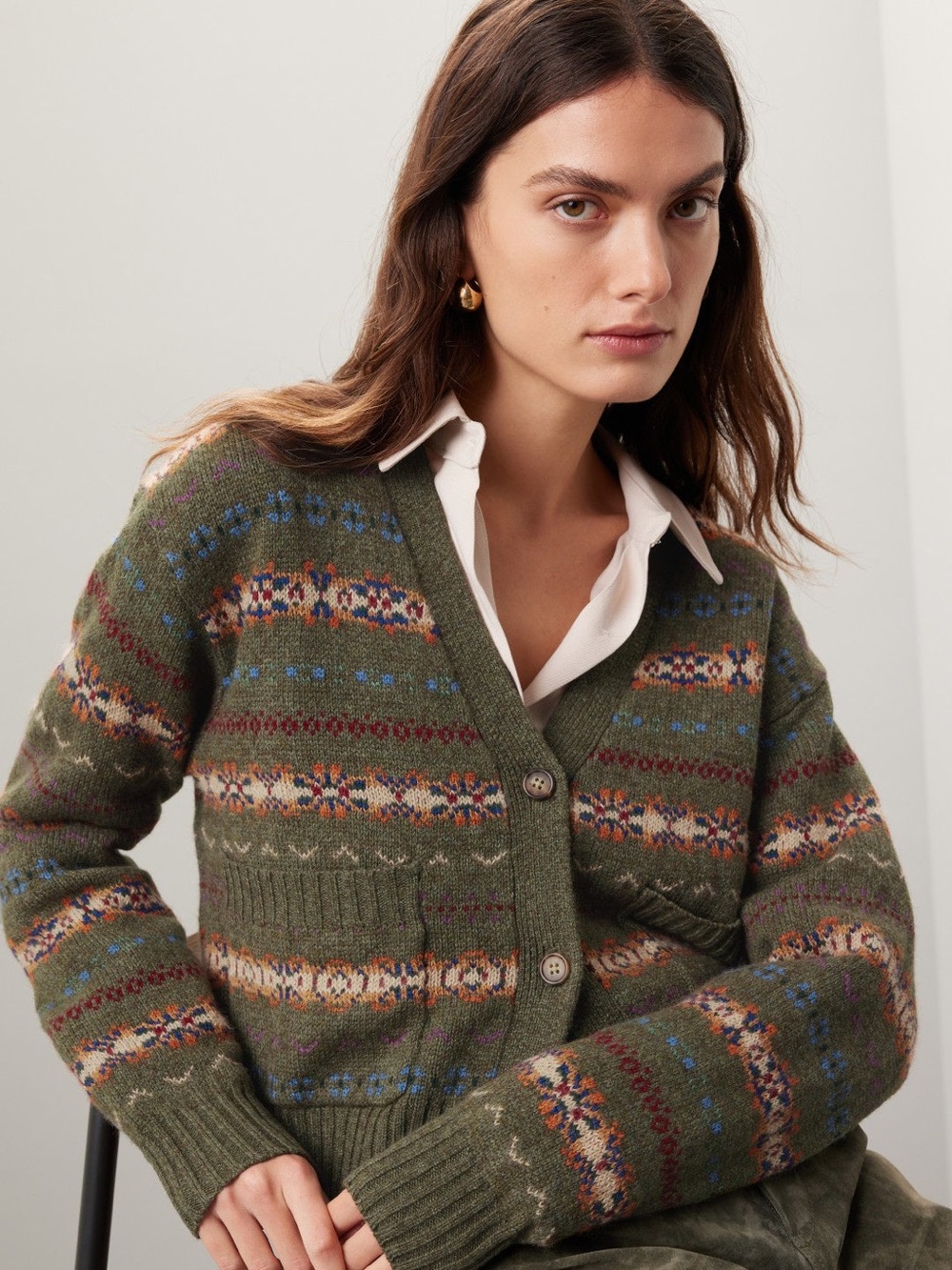Polo by Ralph Lauren Olive Multicolor Fair Isle V-Neck Cardigan